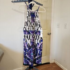 Maggy London Sleeveless Halter-neck Dress, Multicolor, Geometric Ikat Pattern